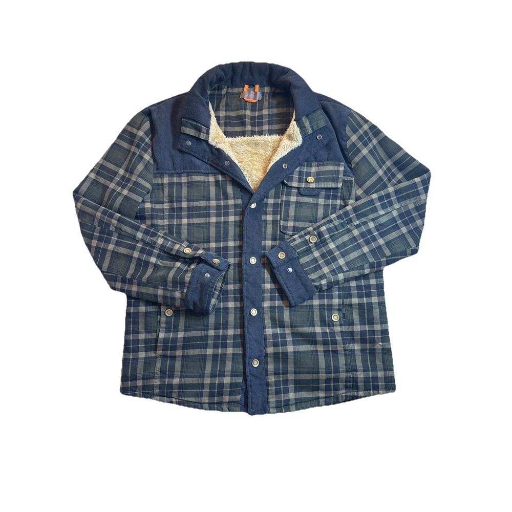 Mr Stream Green Plaid Sherpa Lined Corduroy‎ Trim Bttn Up Jacket Men M Grunge